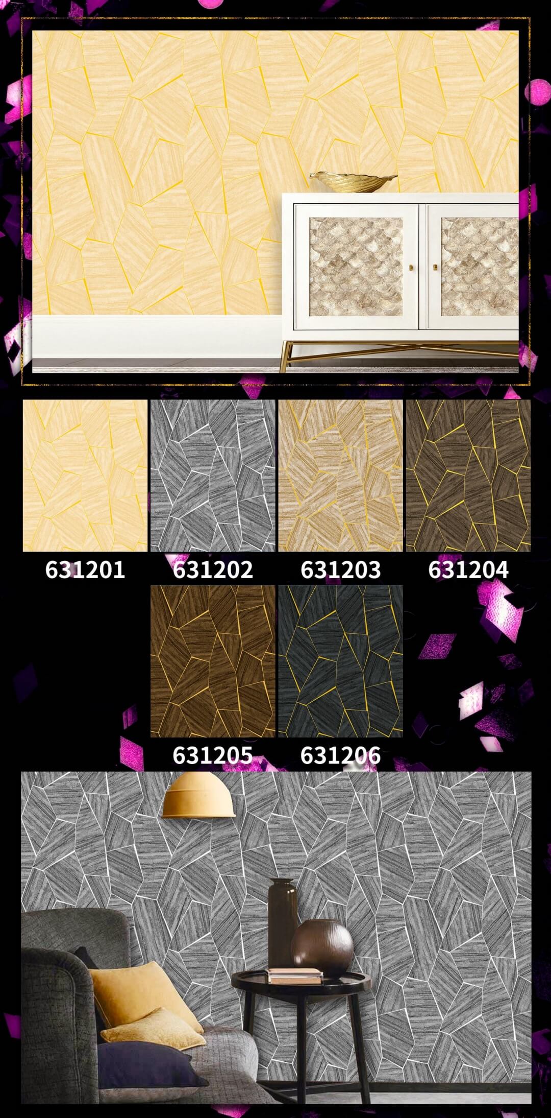3D Modern Damask Wallpaper Gold Geometric Home Wallpaper For Room (14)