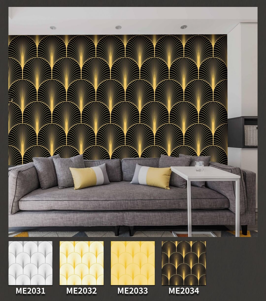 Removable Embossed Geometric PVC Gold Foil Wallpaper (17)