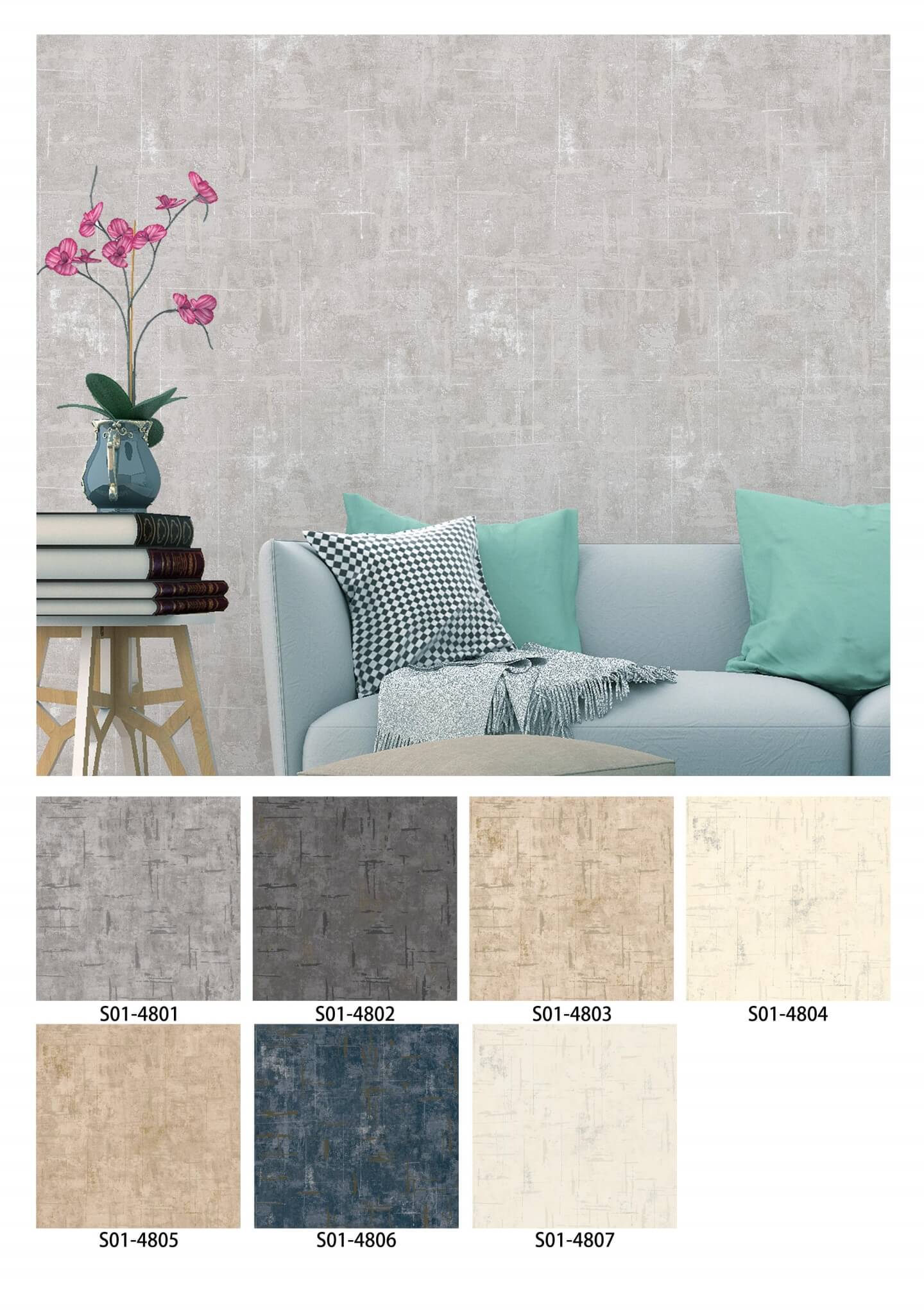 Patina Concrete Effect wallpaper in teal & ochre (10)