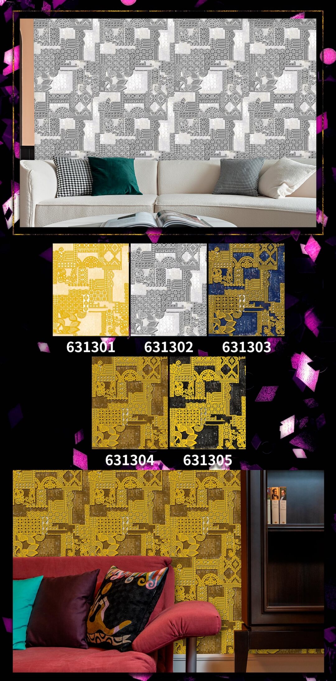3D Modern Damask Wallpaper Gold Geometric Home Wallpaper For Room (6)