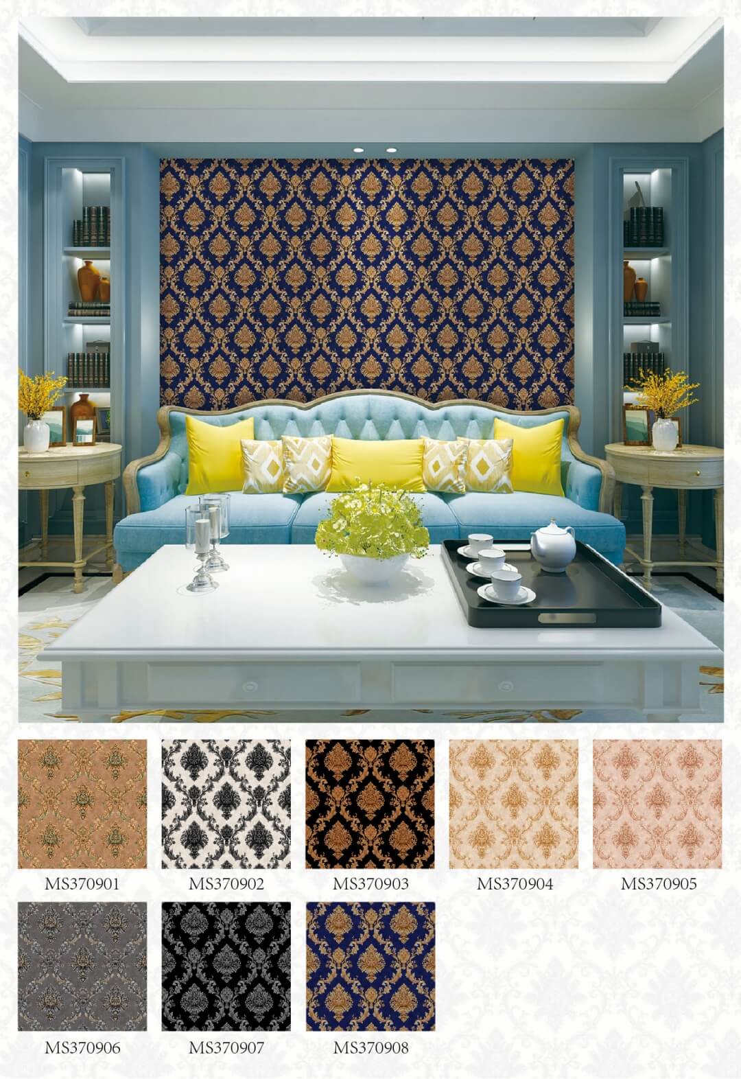 Latest Floral And Damask Pvc Wallpaper 3d for Room Decoration (5)