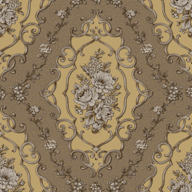 Contemporary Black And Gold Embossed Vinyl Damask Wallpaper