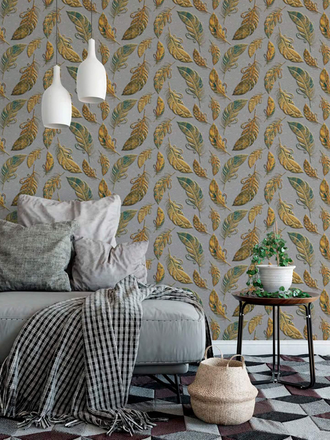 Premium Wall Decor Feather Print PVC Wallpaper 