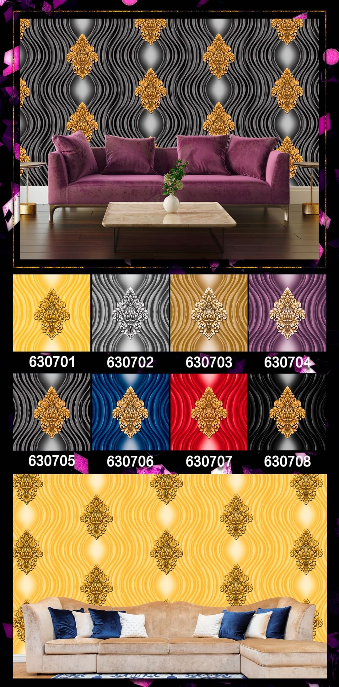 3D Modern Damask Wallpaper Gold Geometric Home Wallpaper For Room (16)