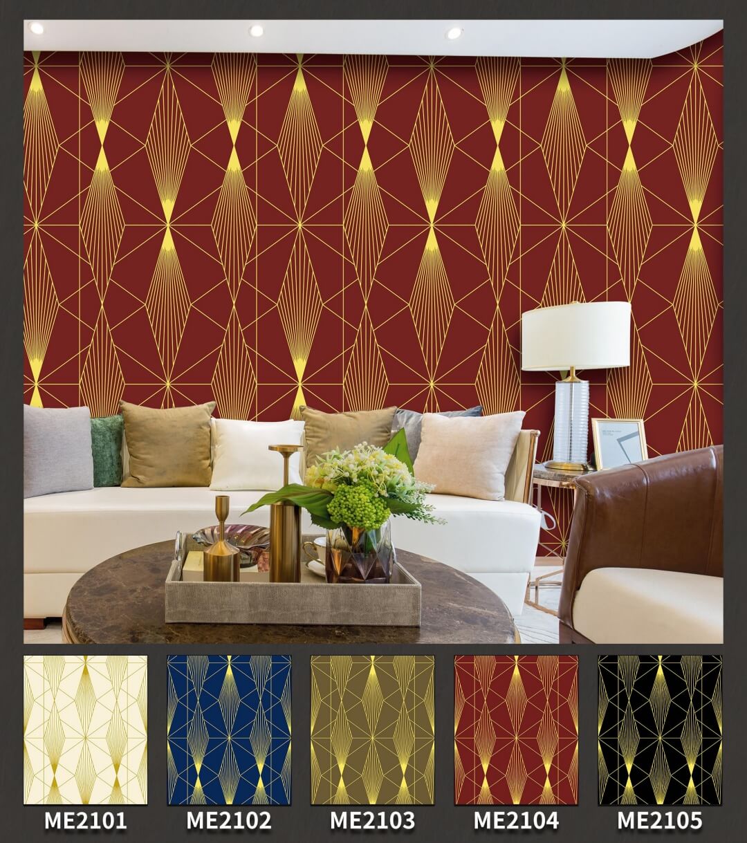 Removable Embossed Geometric PVC Gold Foil Wallpaper (5)