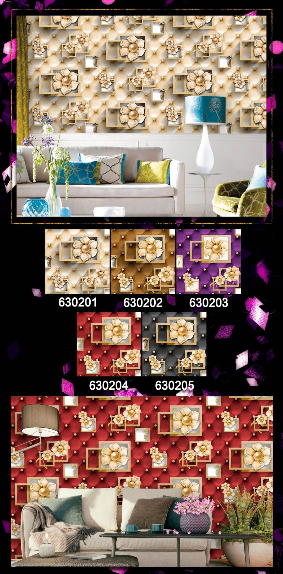 3D Modern Damask Wallpaper Gold Geometric Home Wallpaper For Room (17)