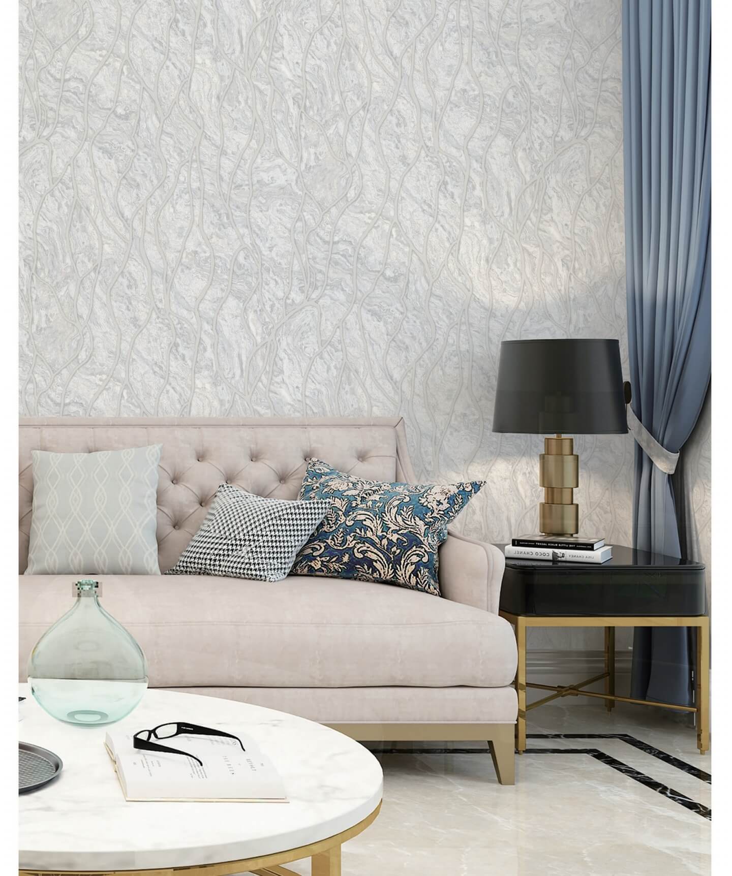 Trendy Abstract Design Wall Interior Cream Color PVC Wallpaper Suitable For - Living Areas Premium Vinyl Home Decors PVC Wallpaper (12)